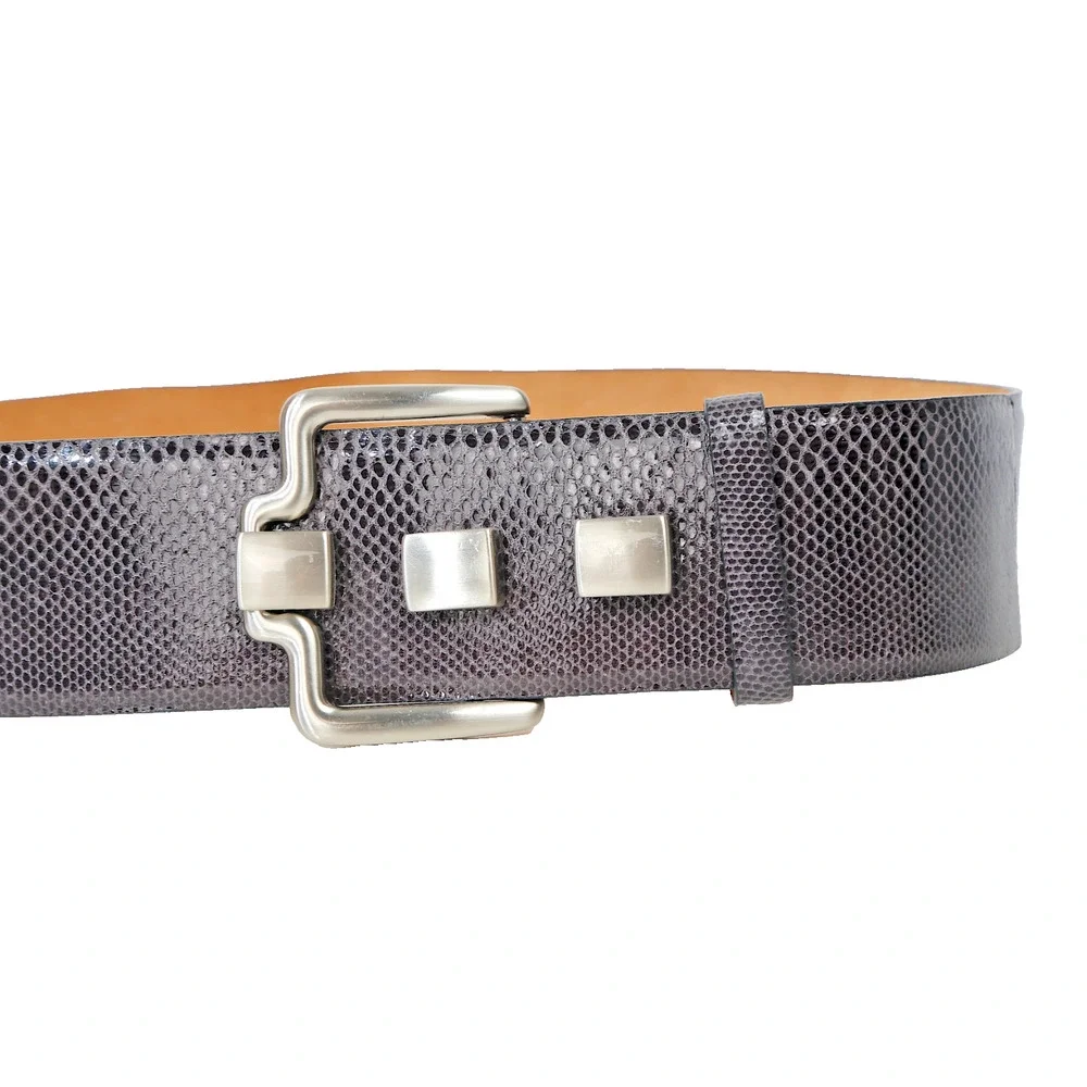 W. Kleinberg Genuine Karung Leather Wide Belt Brushed Silver Stud Buckle L USA
